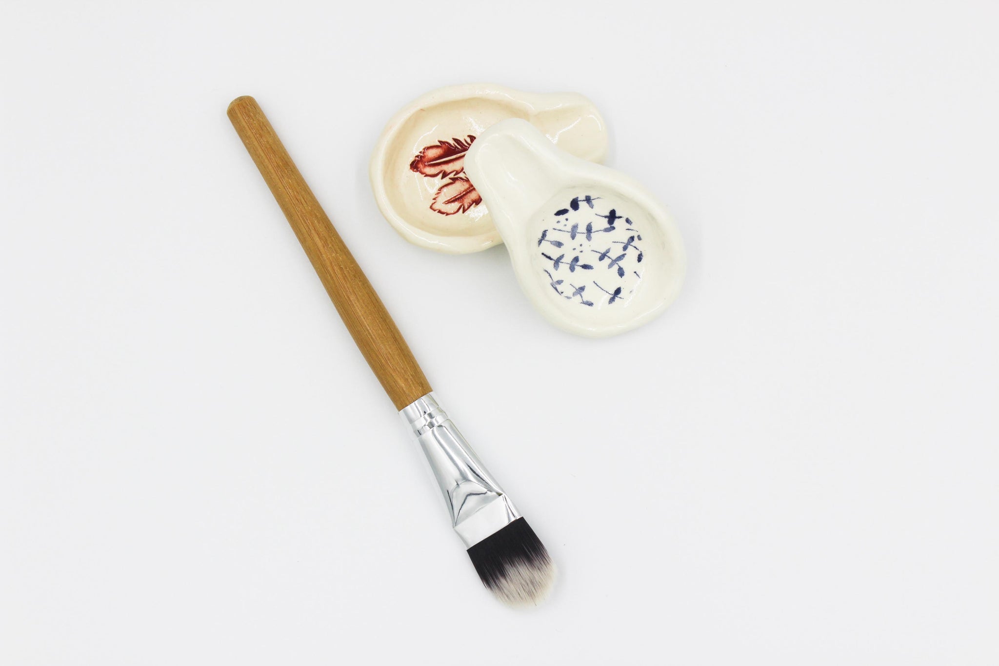 Handcrafted Ceramic Mask Spoon + Vegan Bamboo Brush